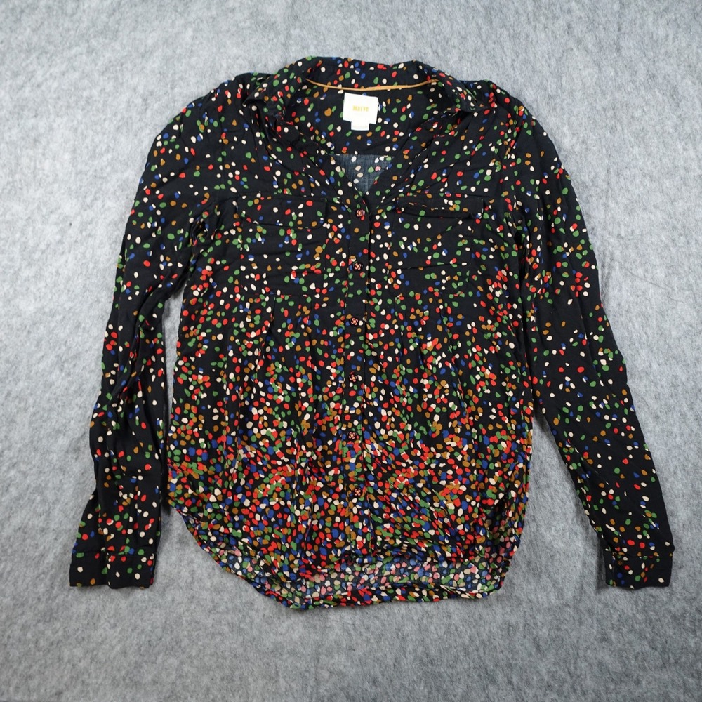 Maeve Top Women Black Multi Color Confetti‎ Polka Dot Button Front Anthropologie